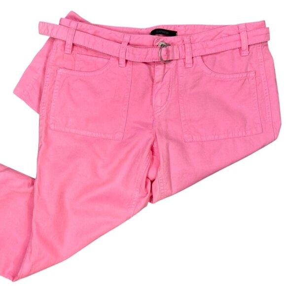 Express Linen Blend Utility Pocket Belted Capri in Hot Pink Size 4 - Picture 4 of 5